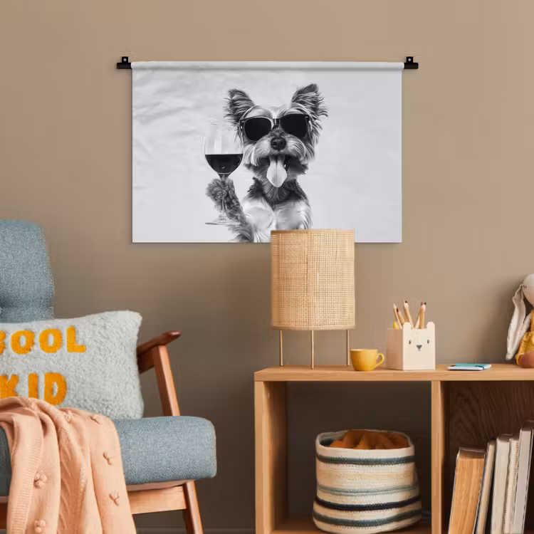 Hondje - Wijnglas - Zonnebril - Enthousiast Wandkleed katoen klein -wsfeer4_kind