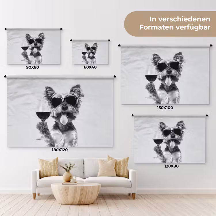 Hondje - Wijnglas - Zonnebril - Enthousiast Wandkleed katoen klein -tsfeer8_DE