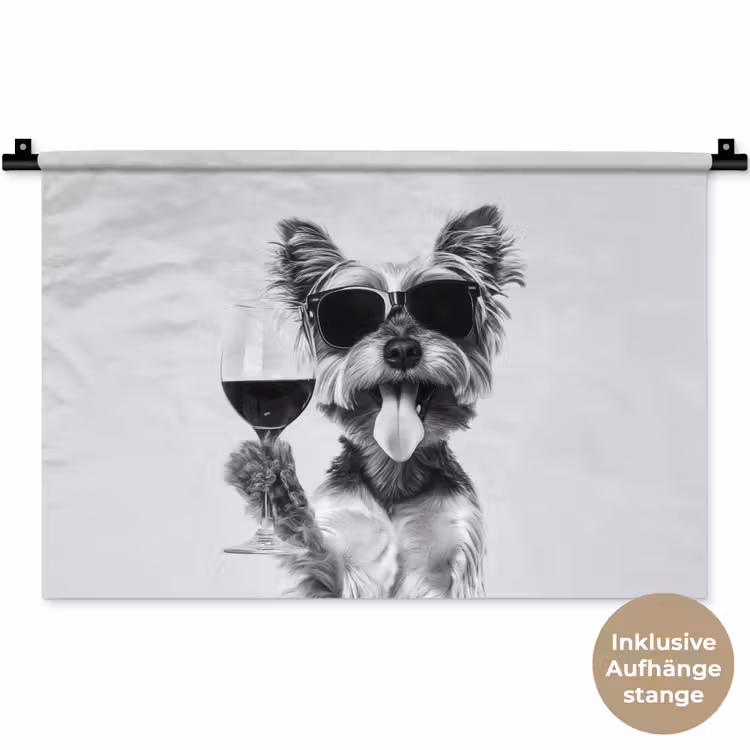 Hondje - Wijnglas - Zonnebril - Enthousiast Wandkleed katoen klein -t3d_DE