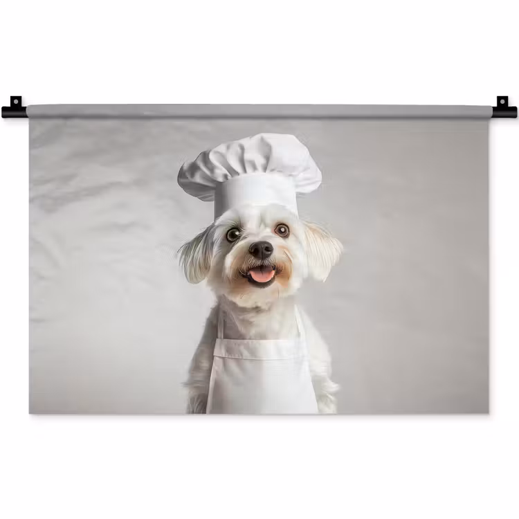Hond - Wit - Kok Wandkleed katoen klein -zz3d