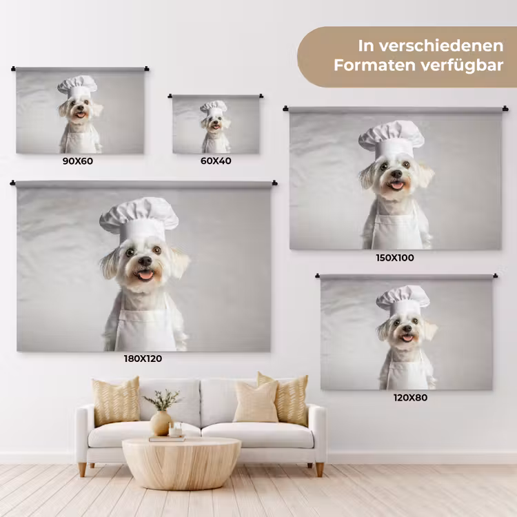 Hond - Wit - Kok Wandkleed katoen klein -tsfeer8_DE