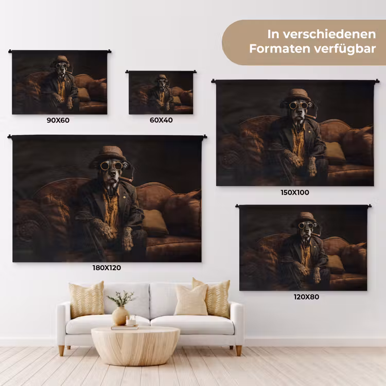 Hond - Sigaar - Hoed - Pak Wandkleed katoen klein -tsfeer8_DE