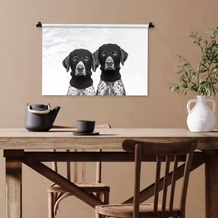 Honden - Bivakmuts - Zwart - wit Wandkleed katoen klein -sfeer6
