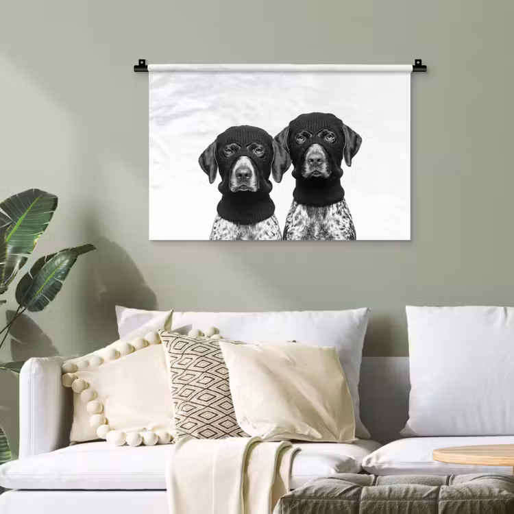 Honden - Bivakmuts - Zwart - wit Wandkleed katoen klein -sfeer7