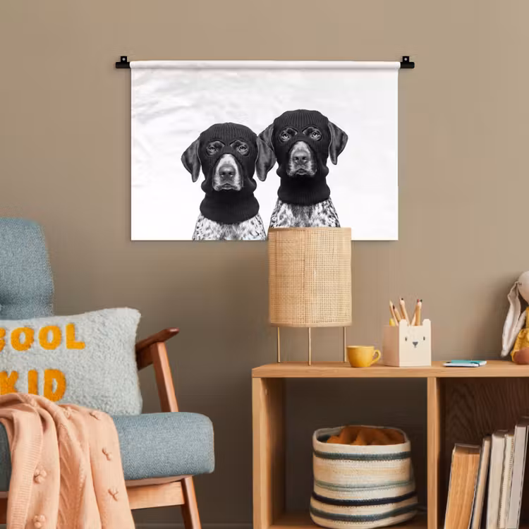Honden - Bivakmuts - Zwart - wit Wandkleed katoen klein -wsfeer4_kind