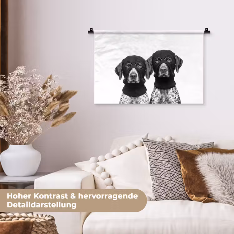 Honden - Bivakmuts - Zwart - wit Wandkleed katoen klein -tsfeer1_DE