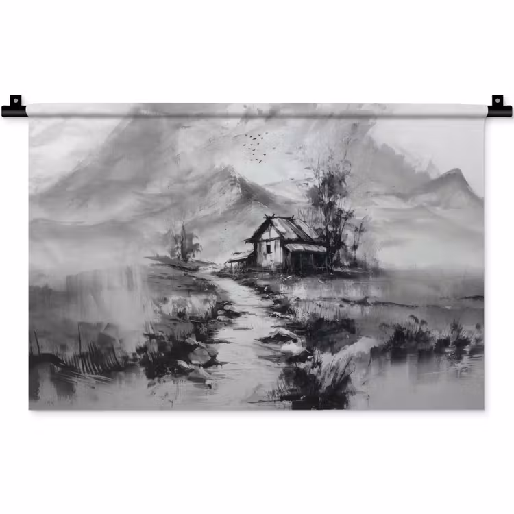 Hut - Grijs - Bergen - Mistig Wandkleed katoen klein -zz3d
