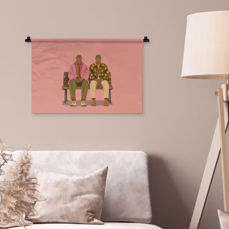 Illustratie - Bankje - Personen - Minimalistisch Wandkleed katoen klein -sfeer4