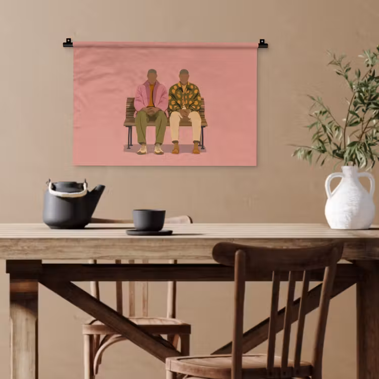 Illustratie - Bankje - Personen - Minimalistisch Wandkleed katoen klein -sfeer6