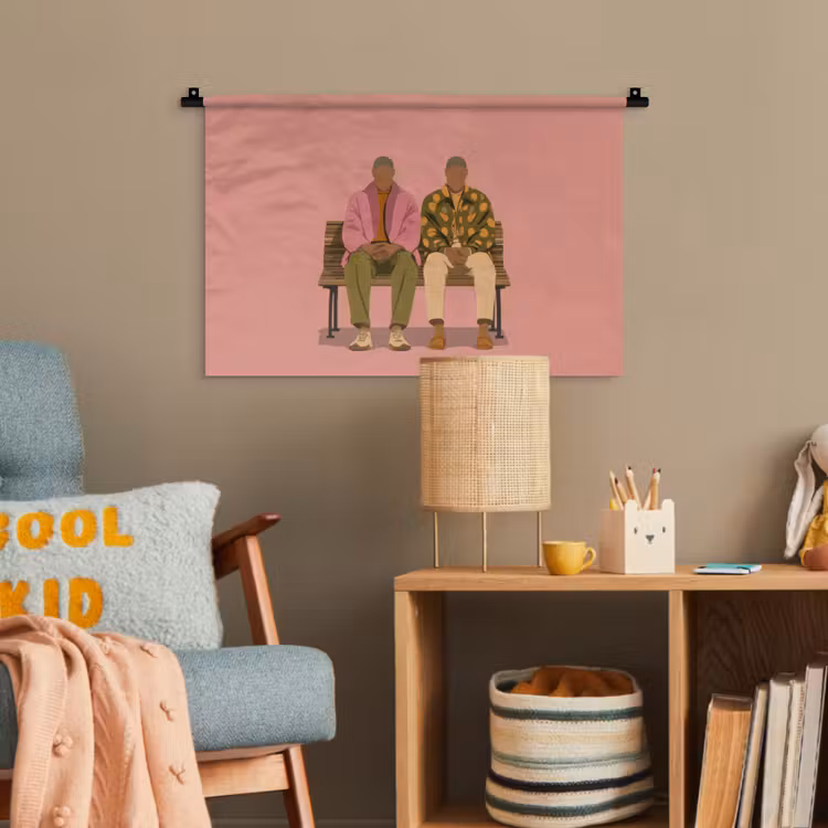 Illustratie - Bankje - Personen - Minimalistisch Wandkleed katoen klein -wsfeer4_kind