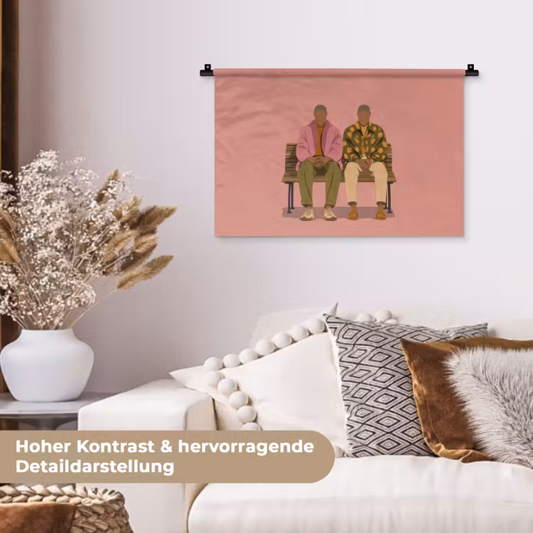 Illustratie - Bankje - Personen - Minimalistisch Wandkleed katoen klein -tsfeer1_DE