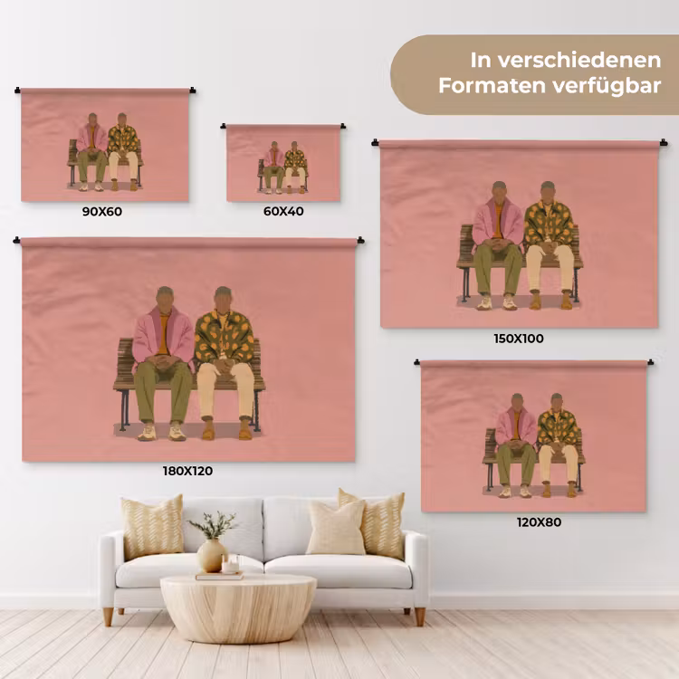 Illustratie - Bankje - Personen - Minimalistisch Wandkleed katoen klein -tsfeer8_DE