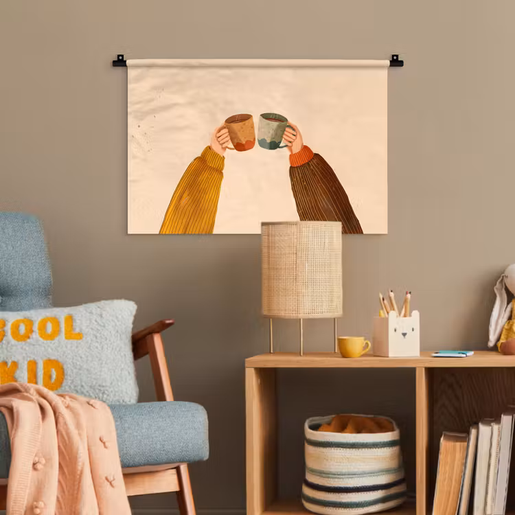 Illustratie - Mokken - Proosten - Bruin Wandkleed katoen klein -wsfeer4_kind