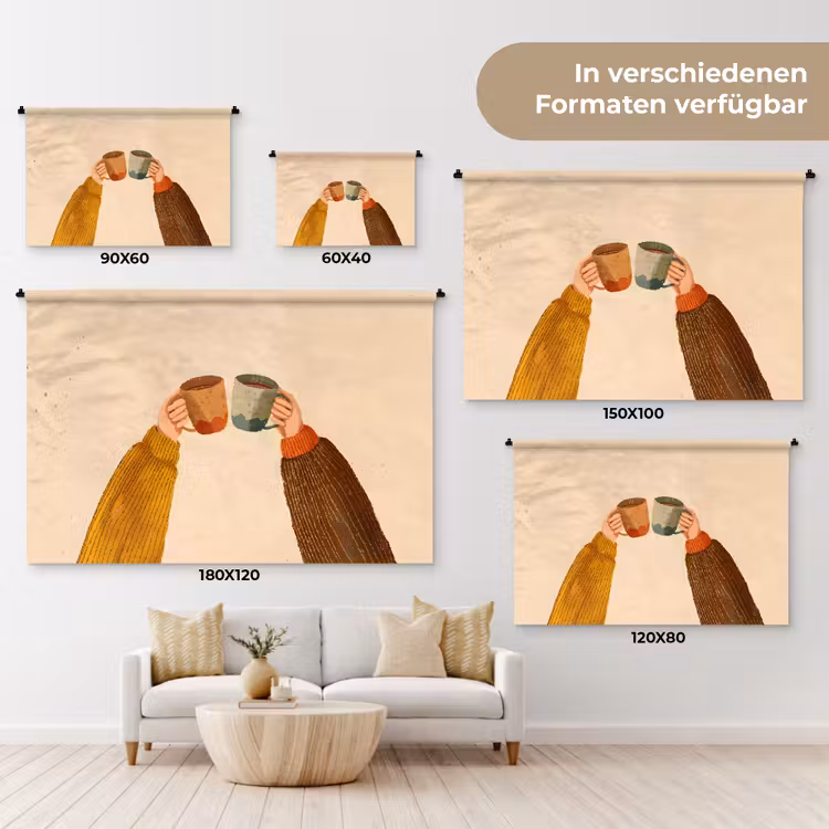 Illustratie - Mokken - Proosten - Bruin Wandkleed katoen klein -tsfeer8_DE