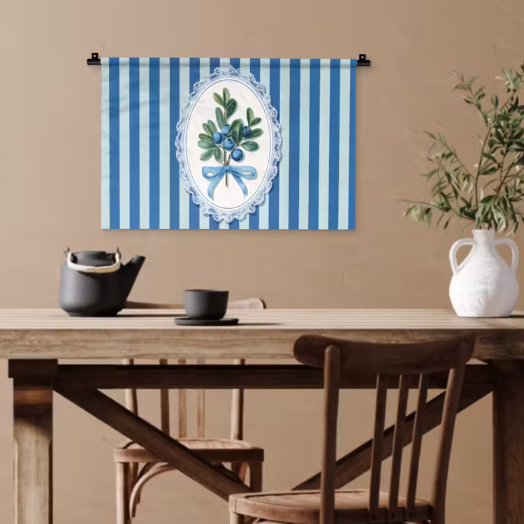 Illustratie - Bessen - Blauw - Strepen Wandkleed katoen klein -sfeer6