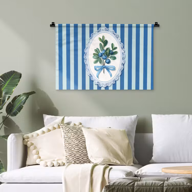 Illustratie - Bessen - Blauw - Strepen Wandkleed katoen klein -sfeer7