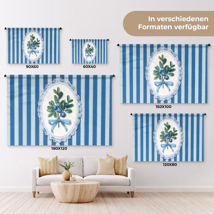 Illustratie - Bessen - Blauw - Strepen Wandkleed katoen klein -tsfeer8_DE