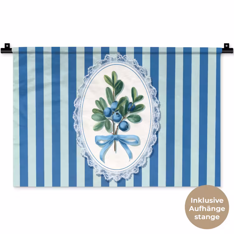 Illustratie - Bessen - Blauw - Strepen Wandkleed katoen klein -t3d_DE