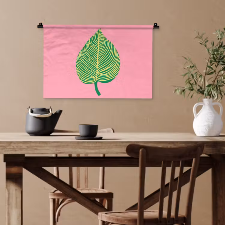 Illustratie - Blad - Minimalistisch - Groen Wandkleed katoen klein -sfeer6