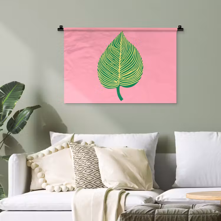 Illustratie - Blad - Minimalistisch - Groen Wandkleed katoen klein -sfeer7