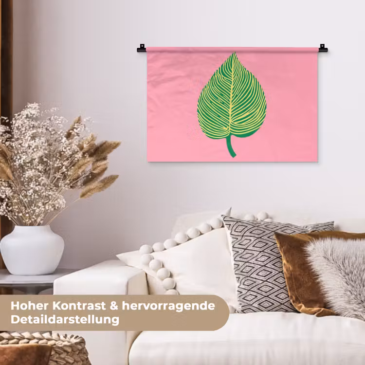 Illustratie - Blad - Minimalistisch - Groen Wandkleed katoen klein -tsfeer1_DE