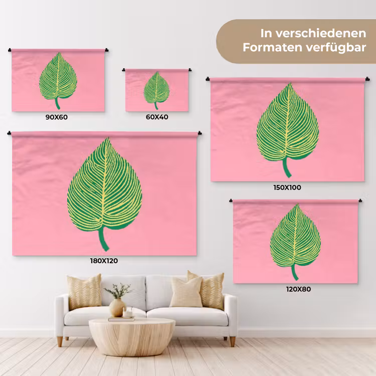 Illustratie - Blad - Minimalistisch - Groen Wandkleed katoen klein -tsfeer8_DE