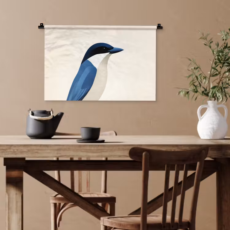 Illustratie - Blauw - Vogel Wandkleed katoen klein -sfeer6