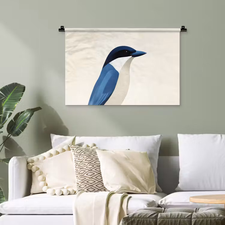 Illustratie - Blauw - Vogel Wandkleed katoen klein -sfeer7