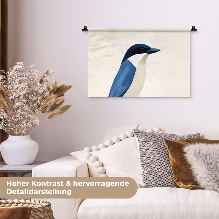 Illustratie - Blauw - Vogel Wandkleed katoen klein -tsfeer1_DE
