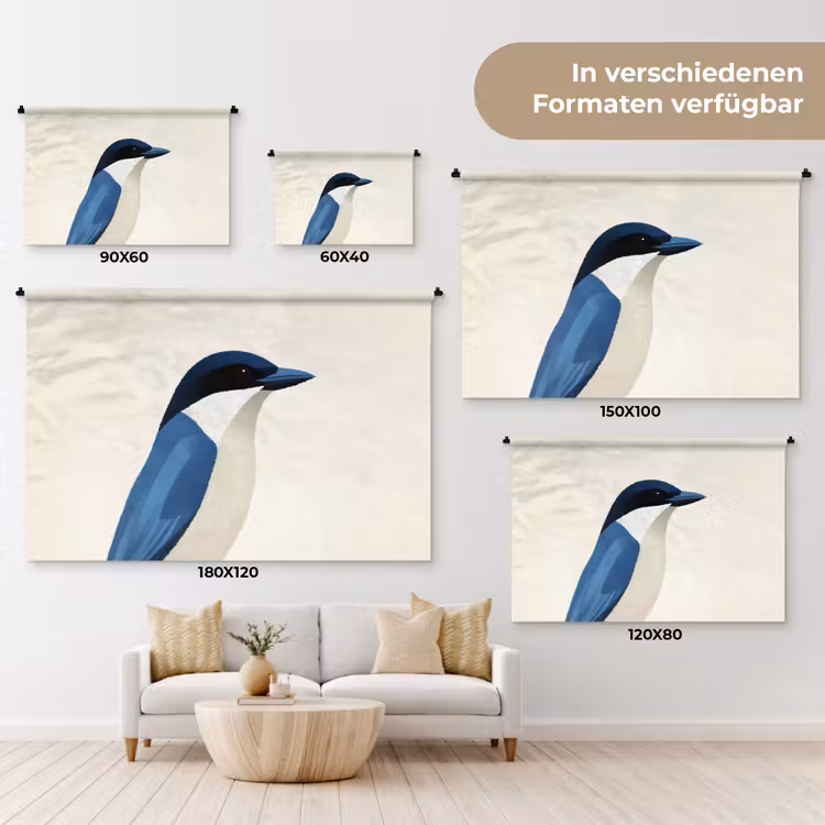 Illustratie - Blauw - Vogel Wandkleed katoen klein -tsfeer8_DE