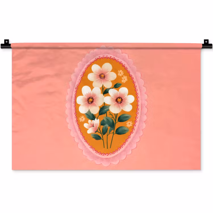 Illustratie - Bloemen - Rand - Roze Wandkleed katoen klein -zz3d