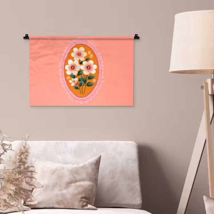Illustratie - Bloemen - Rand - Roze Wandkleed katoen klein -sfeer4