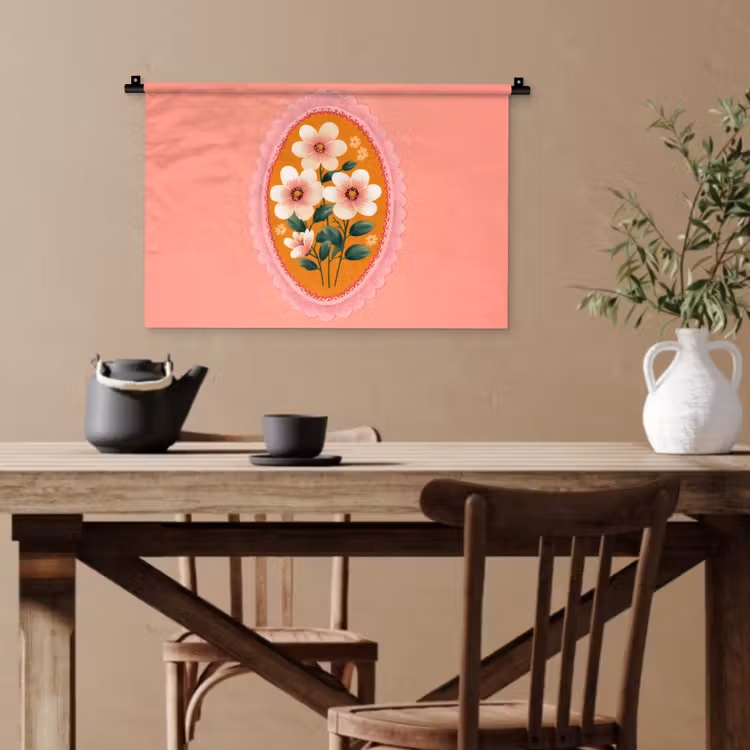 Illustratie - Bloemen - Rand - Roze Wandkleed katoen klein -sfeer6