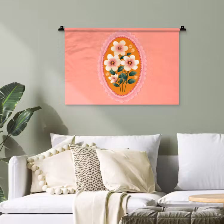 Illustratie - Bloemen - Rand - Roze Wandkleed katoen klein -sfeer7