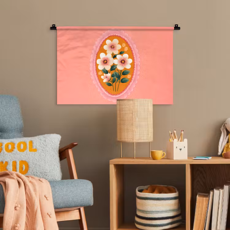 Illustratie - Bloemen - Rand - Roze Wandkleed katoen klein -wsfeer4_kind