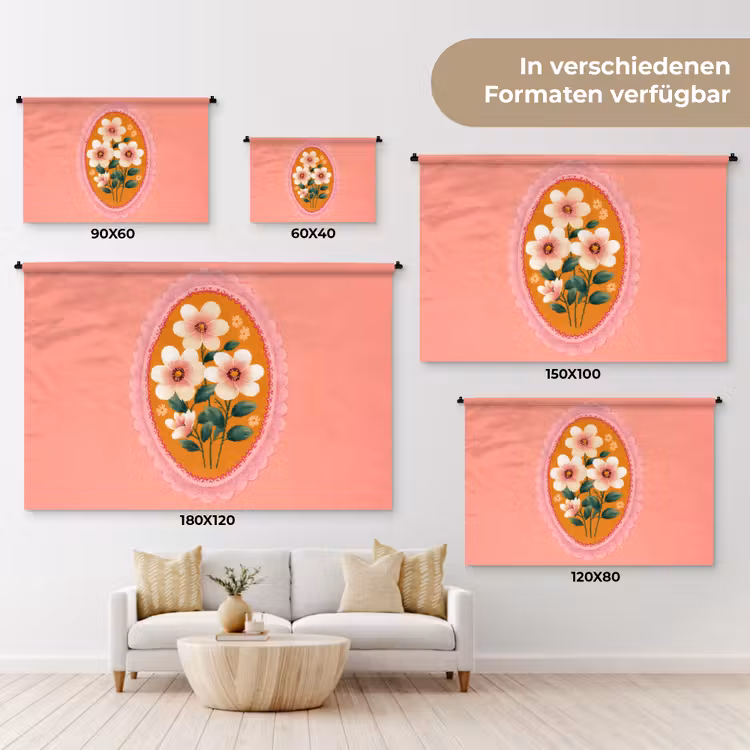 Illustratie - Bloemen - Rand - Roze Wandkleed katoen klein -tsfeer8_DE
