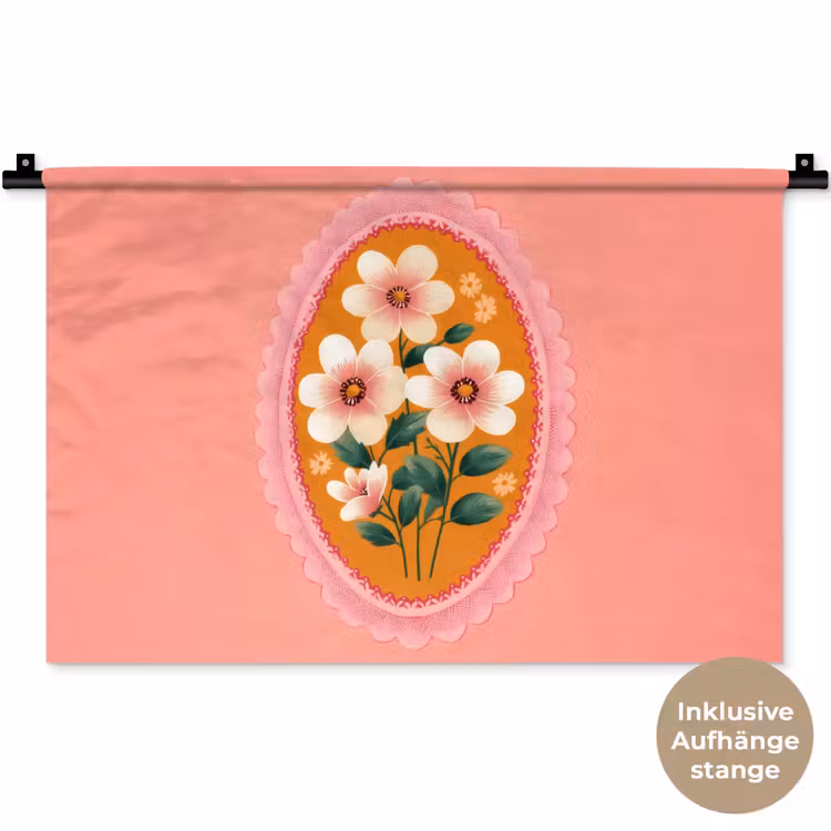 Illustratie - Bloemen - Rand - Roze Wandkleed katoen klein -t3d_DE