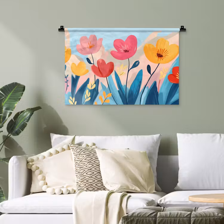 Illustratie - Bloemen - Kleurrijk Wandkleed katoen klein -sfeer7