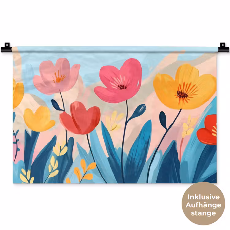 Illustratie - Bloemen - Kleurrijk Wandkleed katoen klein -t3d_DE