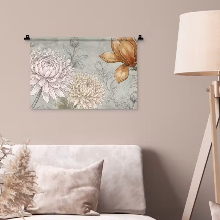 Illustratie - Bloemen - Groen Wandkleed katoen klein -sfeer4