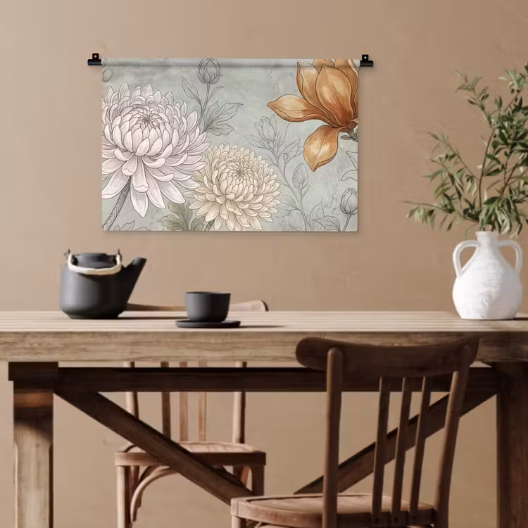 Illustratie - Bloemen - Groen Wandkleed katoen klein -sfeer6