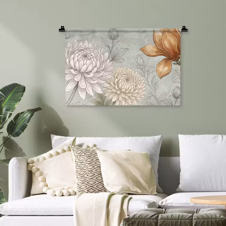Illustratie - Bloemen - Groen Wandkleed katoen klein -sfeer7