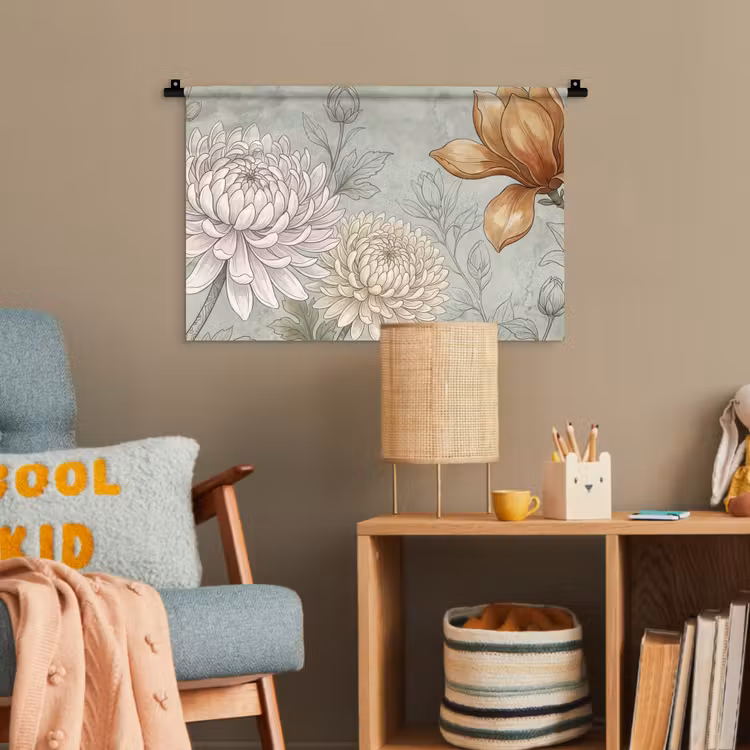 Illustratie - Bloemen - Groen Wandkleed katoen klein -wsfeer4_kind