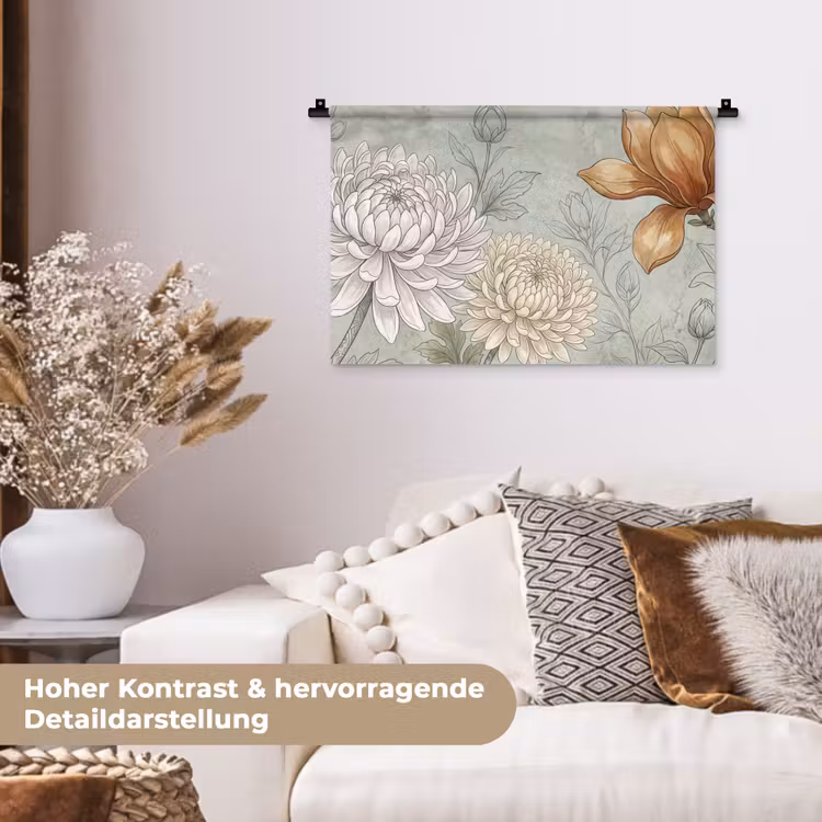 Illustratie - Bloemen - Groen Wandkleed katoen klein -tsfeer1_DE