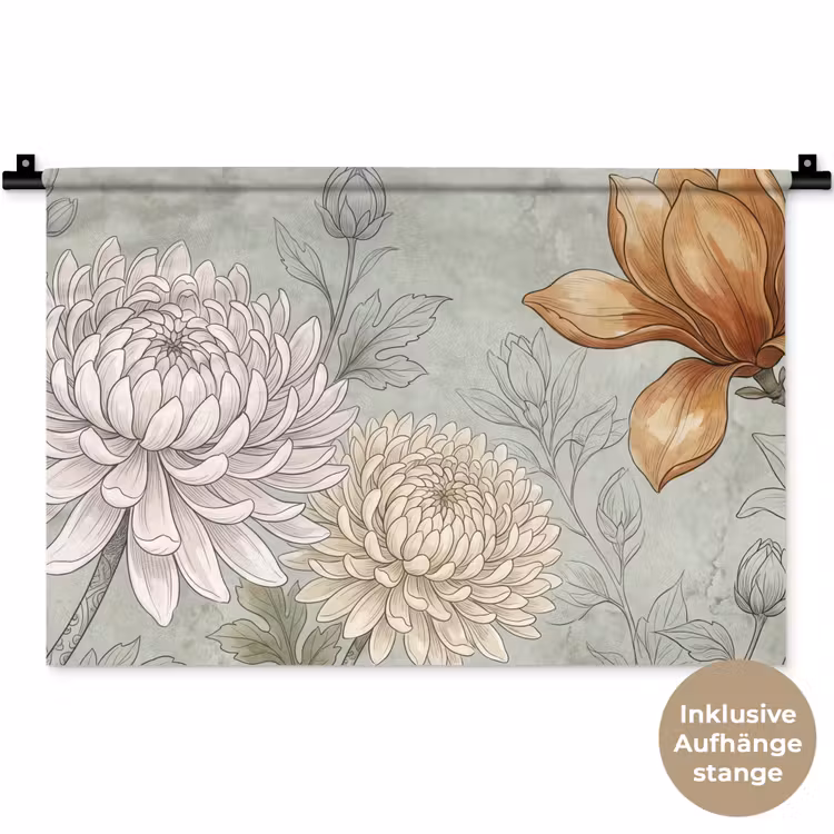 Illustratie - Bloemen - Groen Wandkleed katoen klein -t3d_DE