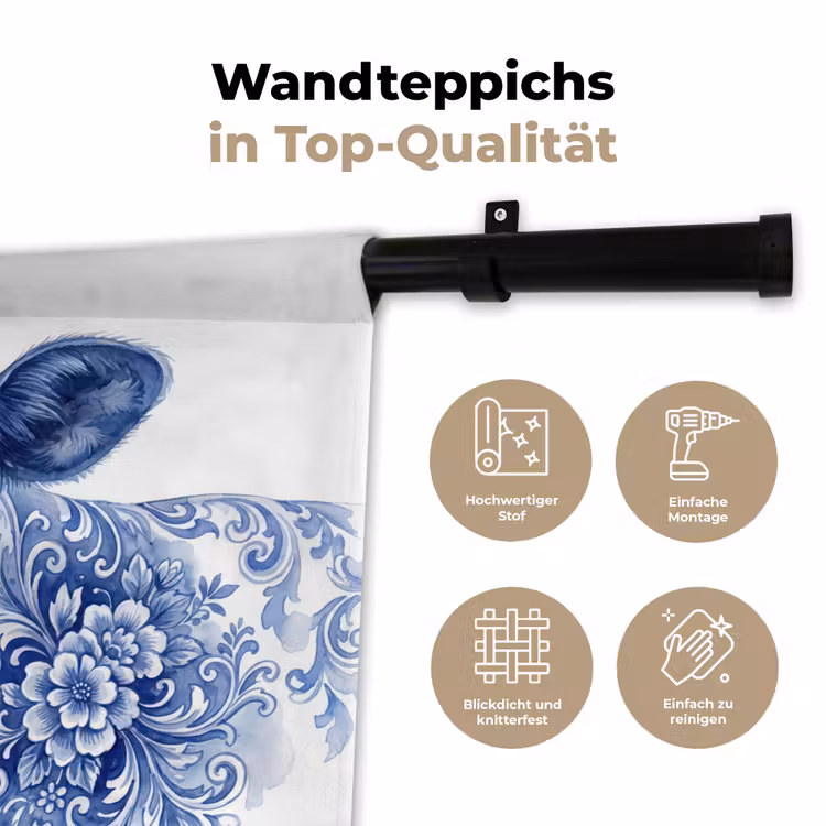 Illustratie - Koe - Blauw Wandkleed katoen klein -tsfeer2_DE