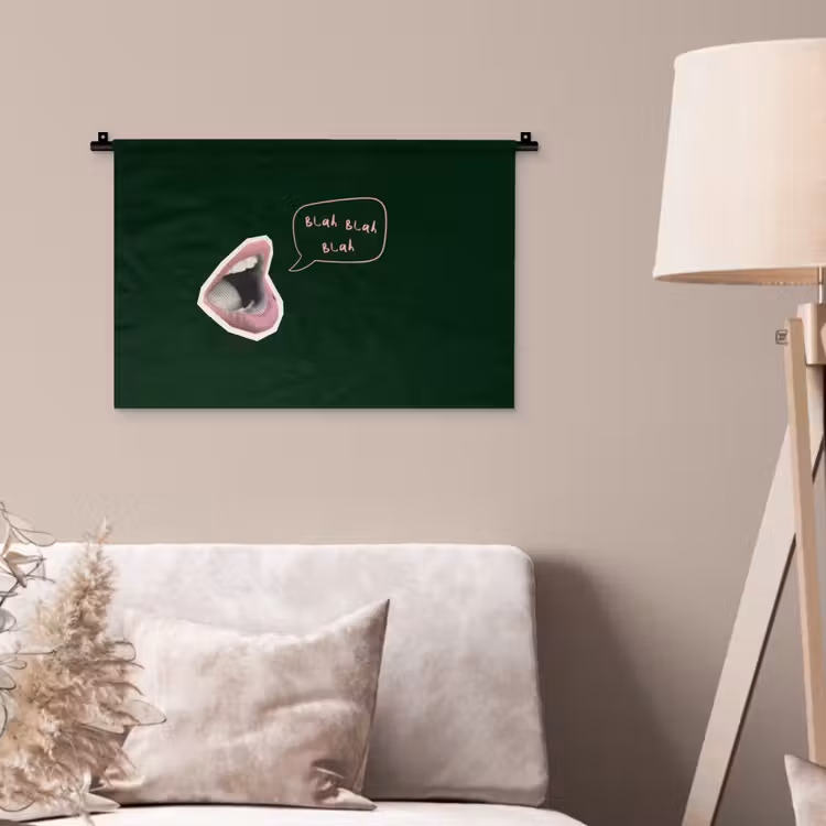 Illustratie - Mond - Donkergroen - Tekstwolkje Wandkleed katoen klein -sfeer4