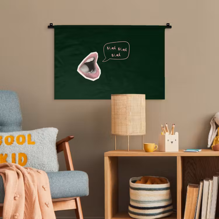 Illustratie - Mond - Donkergroen - Tekstwolkje Wandkleed katoen klein -wsfeer4_kind