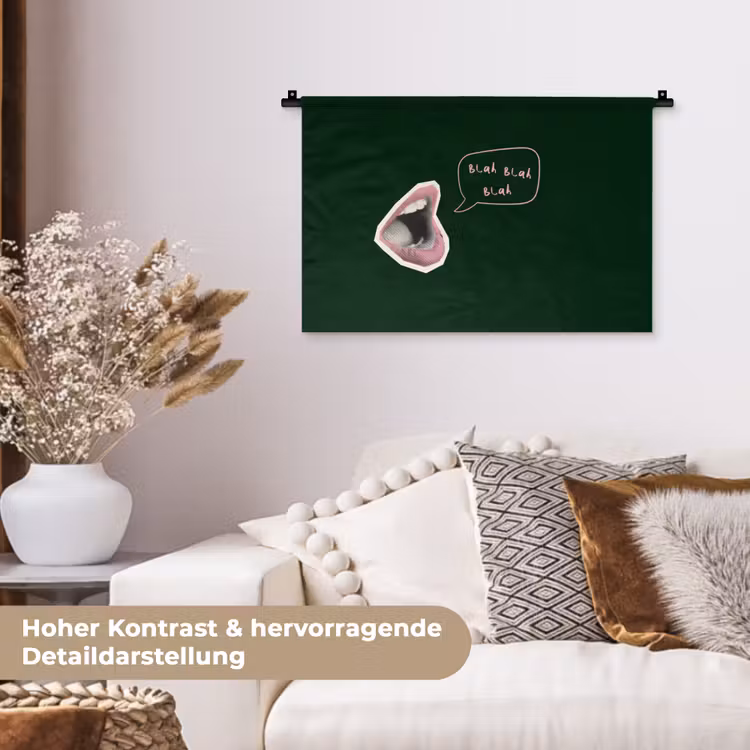 Illustratie - Mond - Donkergroen - Tekstwolkje Wandkleed katoen klein -tsfeer1_DE