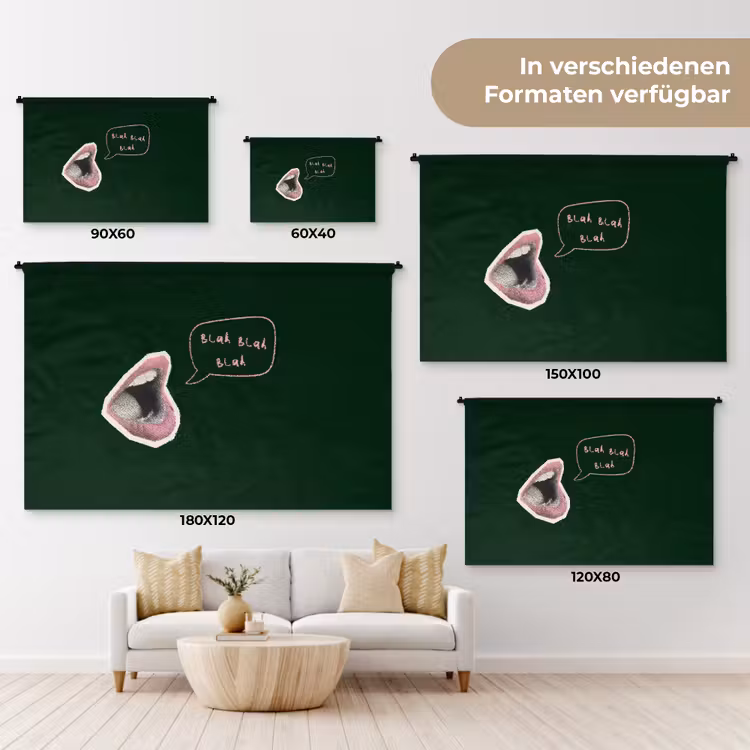 Illustratie - Mond - Donkergroen - Tekstwolkje Wandkleed katoen klein -tsfeer8_DE